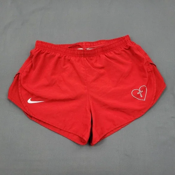 Nike Dri-FIT Tempo Women Red Running Shorts Heart Cross Graphic Small S - Picture 1 of 12
